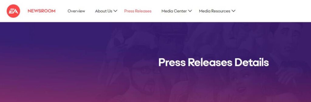 EA 프레스 릴리즈 홈페이지