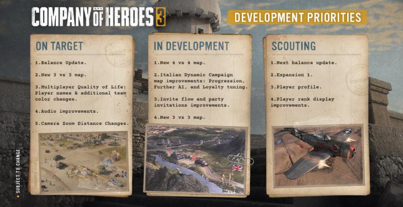 컴퍼니 오브 히어로즈 3 개발 우선순위