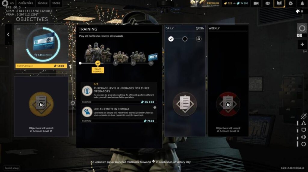 스팀 게임 칼리버 초기에 진행하는 트레이닝 섹션 화면