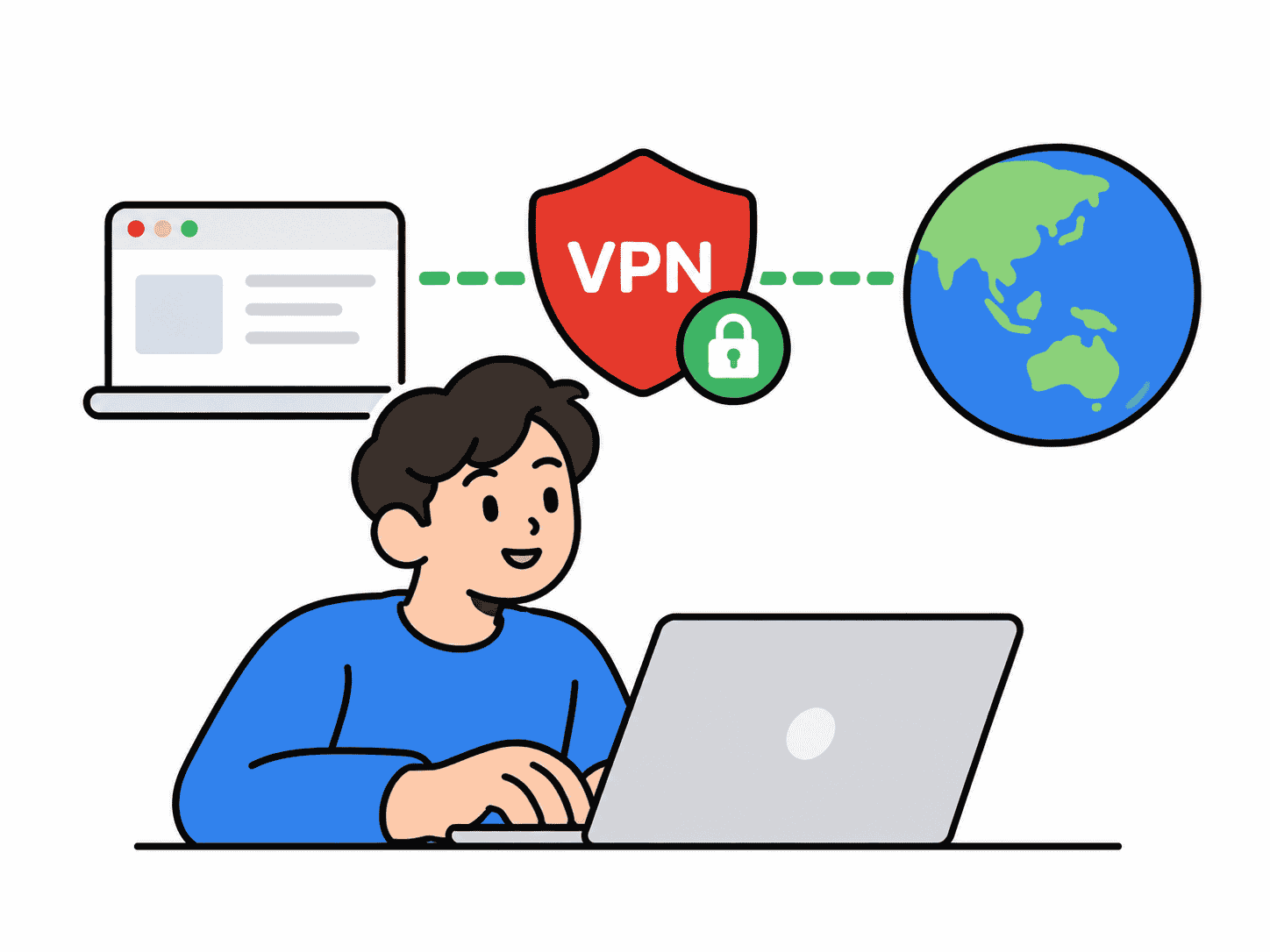 VPN으로 안전하게 인터넷에 연결하는 모습