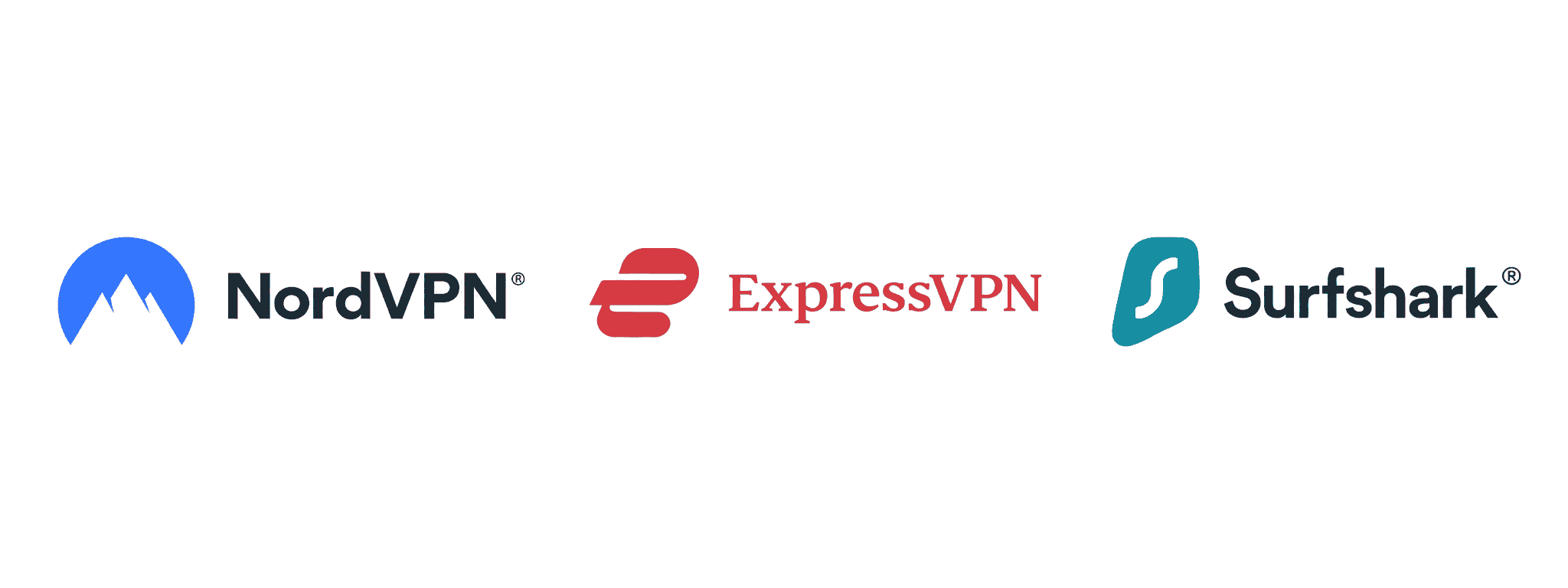 노드VPN, 익스프레스VPN, 서프샤크 로고 비교